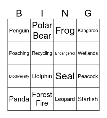 Wildlife Bingo Card