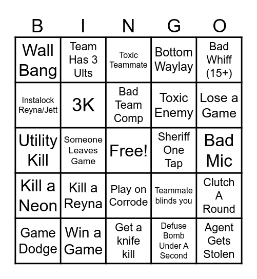 Valorant Bingo Card