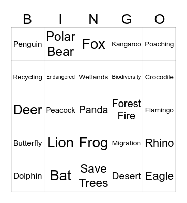Wildlife Bingo Card