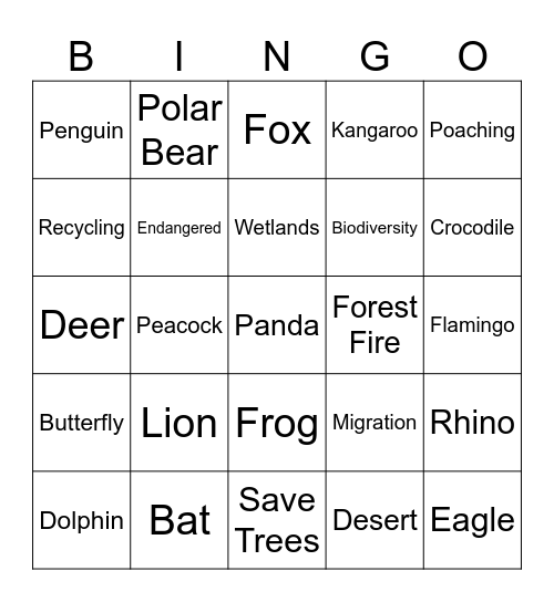 Wildlife Bingo Card