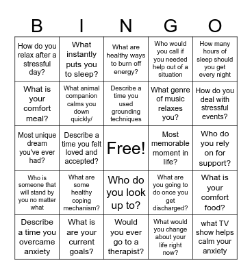Mental Health Bingo Card