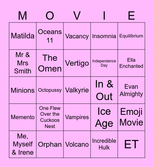Movie Night Bingo Card
