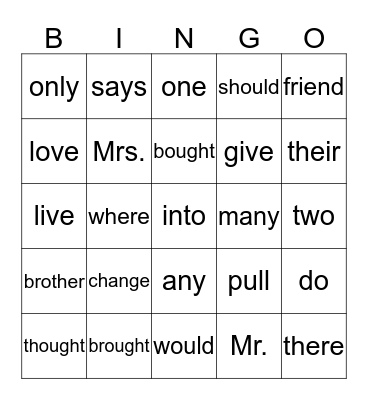red word bingo  2nd grade Bingo Card