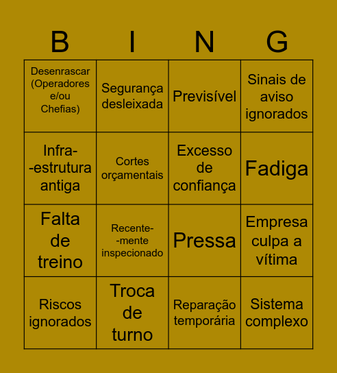 Bingo do desastre Bingo Card