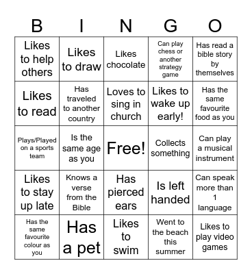 Find a Friend Who.... Bingo Card
