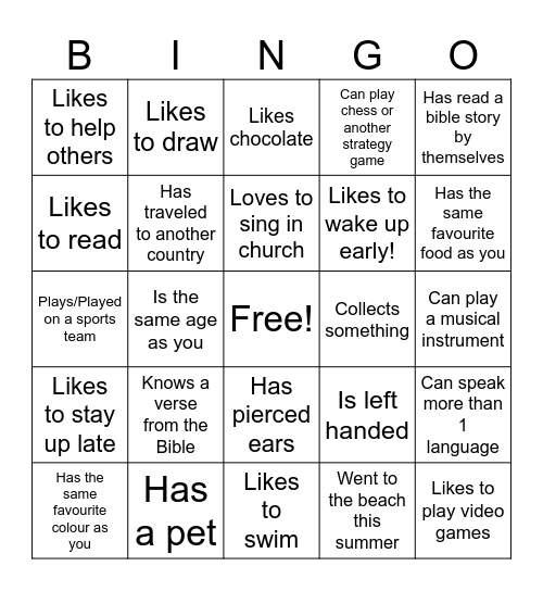 Find a Friend Who.... Bingo Card