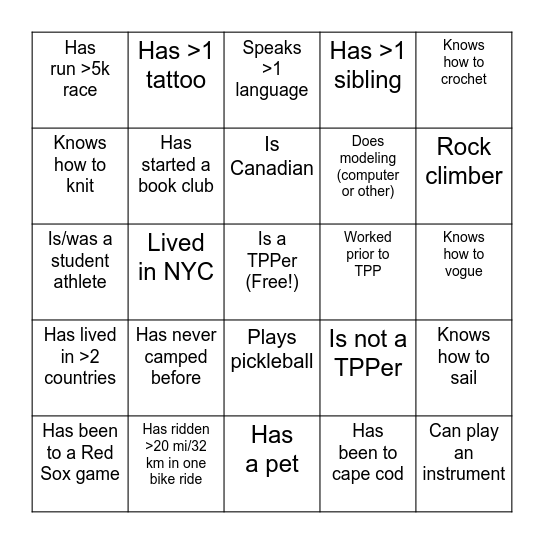 IYR Bingo Card