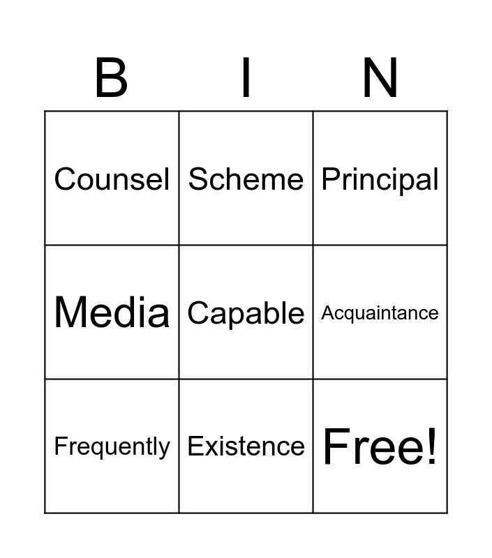 Vocab Week 1 Bingo Card