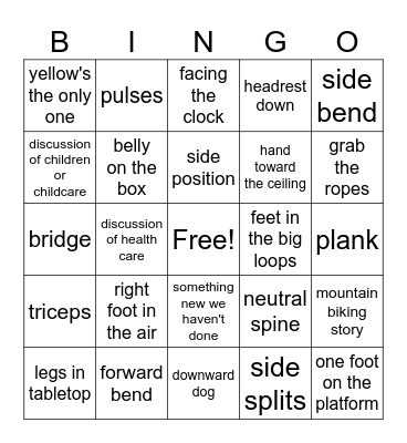 Pilates Bingo Card