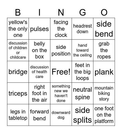 Pilates Bingo Card