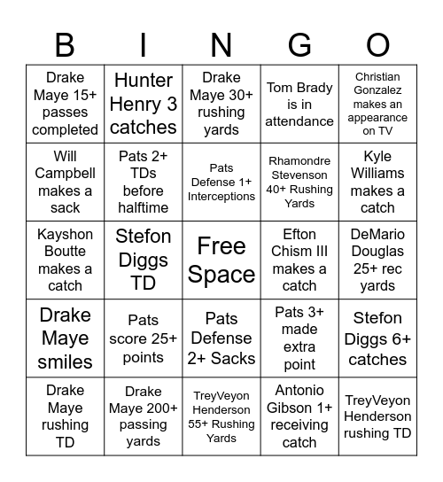 PATS BINGO Card