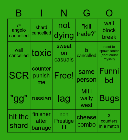 Green Diamond Bingo Card