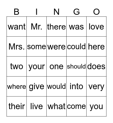 red word bingo  1st grade Bingo Card