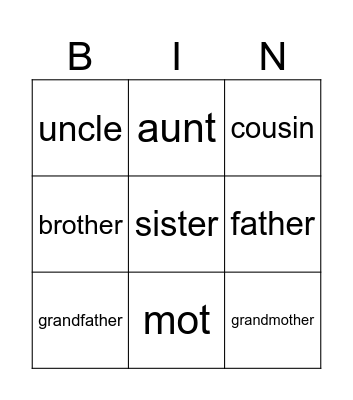 G4 Family Bingo Card