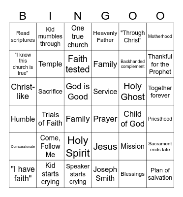 Fast Sunday Bingo Card