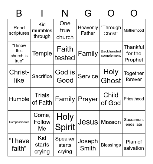 Fast Sunday Bingo Card