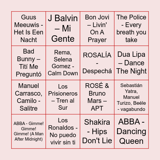 Virgin Mari Bingo Card