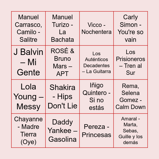 Virgin Mari Bingo Card