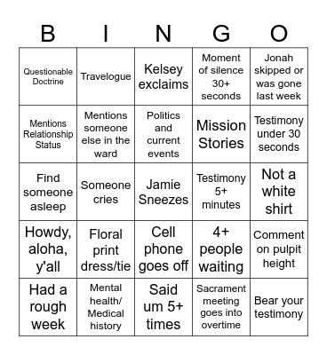 Geriatric YSA Bingo Card