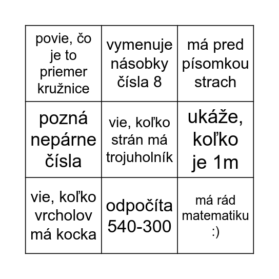 Nájdi niekoho, kto... Bingo Card