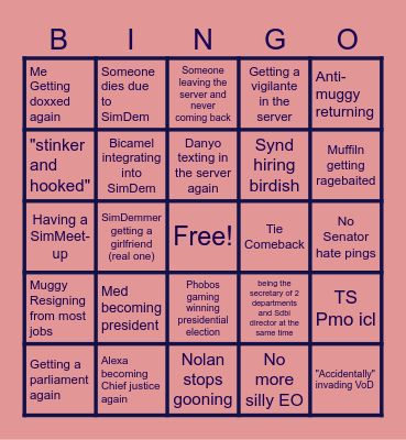 SimDem Bingo Card