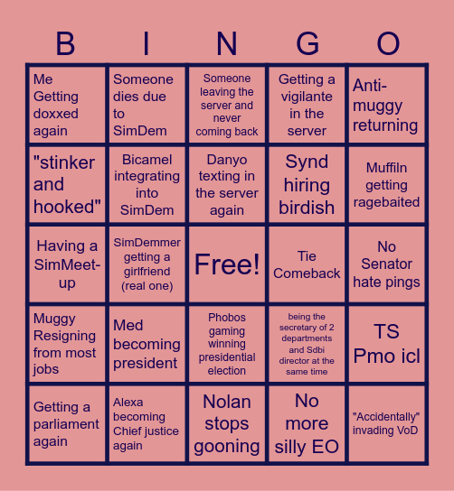 SimDem Bingo Card