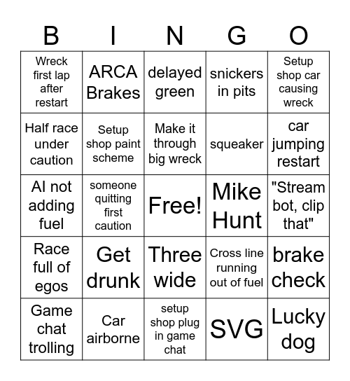 27Tattoo72 iRacing Bingo ver.2 Bingo Card