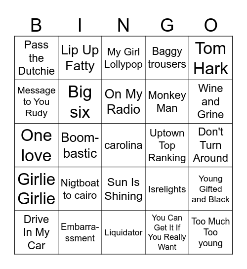 Ska & Reggae Bingo Card