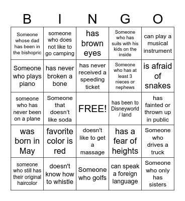 GET TO KNOW YOU Bingo Card