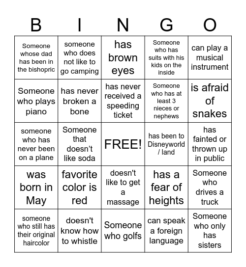 GET TO KNOW YOU Bingo Card