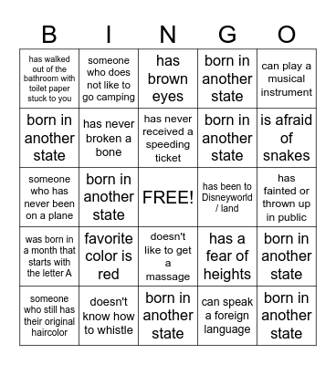 GET TO KNOW YOU Bingo Card