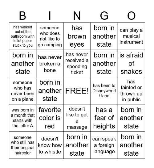 GET TO KNOW YOU Bingo Card