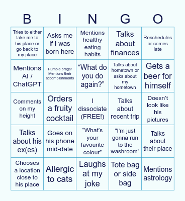 FIRST DATE BINGO Card