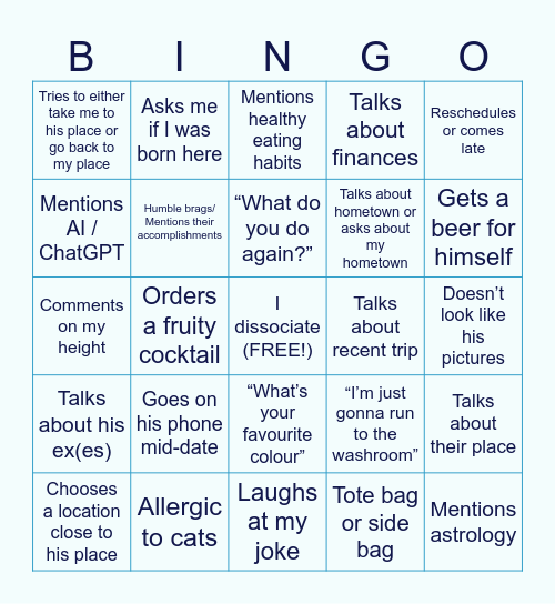 FIRST DATE BINGO Card
