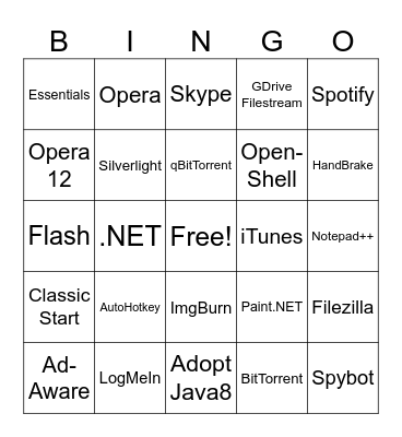 Random Ninite Generator Bingo Card