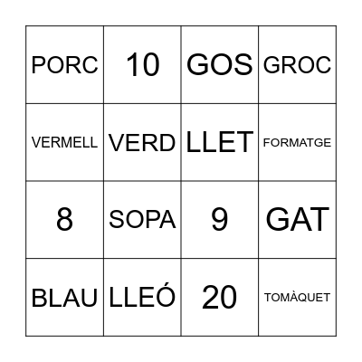 1. vocabulary Bingo Card