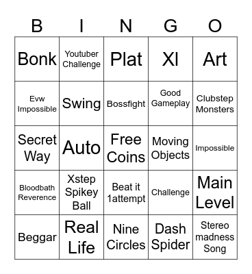 Geometry dash bingo Card