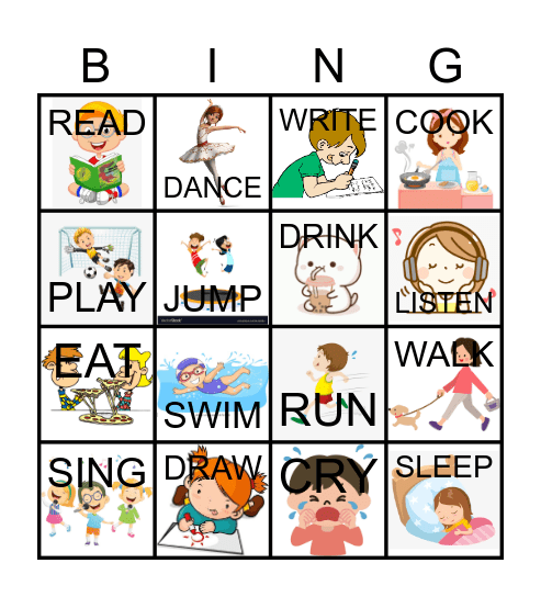 Action verbs! Bingo Card
