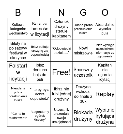 Awantura o kasę Bingo Card