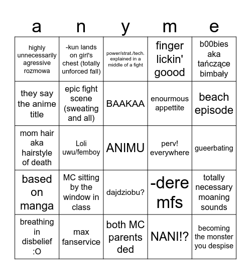 ANYME BINGO Card