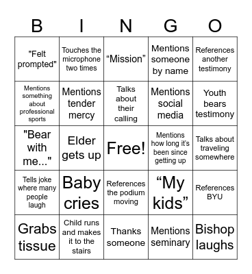 Fast Sunday Bingo Card