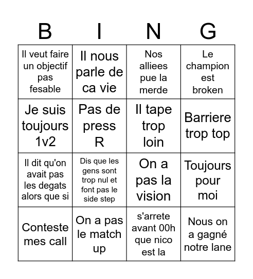 Bingo charly sur lol Bingo Card