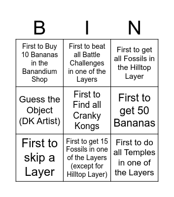 DK Speedrun Bingo Card