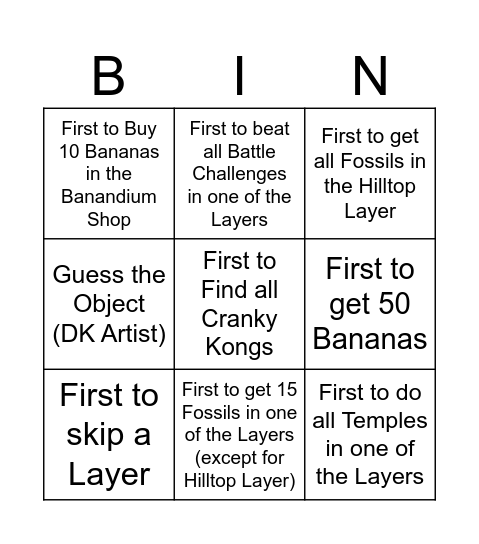 DK Speedrun Bingo Card