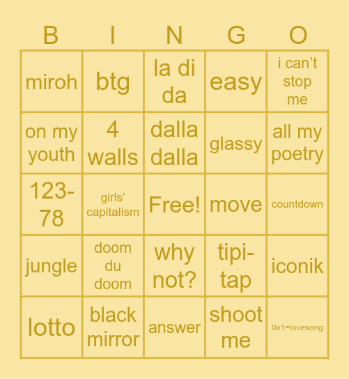 GTS! Bingo Card