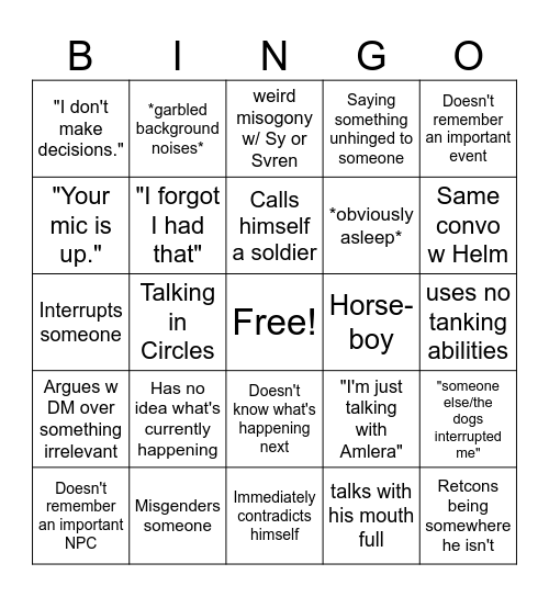 D&D Bingo Card
