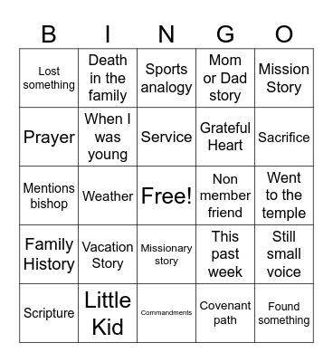 Testimony Bingo Card