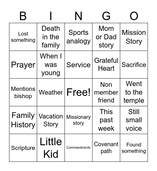 Testimony Bingo Card