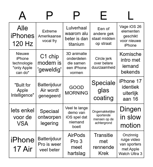 Auw Dropping Bingo Card