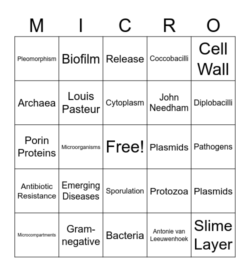 Exam 1 Review Bingo Card